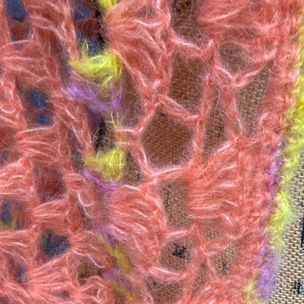 Handcrafted Pink and Yellow Knit Scarf crochet, coral, yellow, and purple wrap - Picture 8 of 9